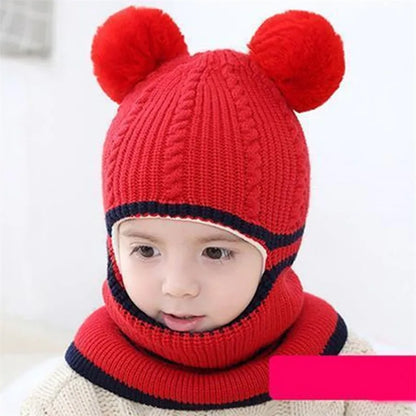 Chapéu de inverno para bebês, chapéu de malha com pompom para crianças, meninas e meninos, com forro de lã quente, chapéus para crianças