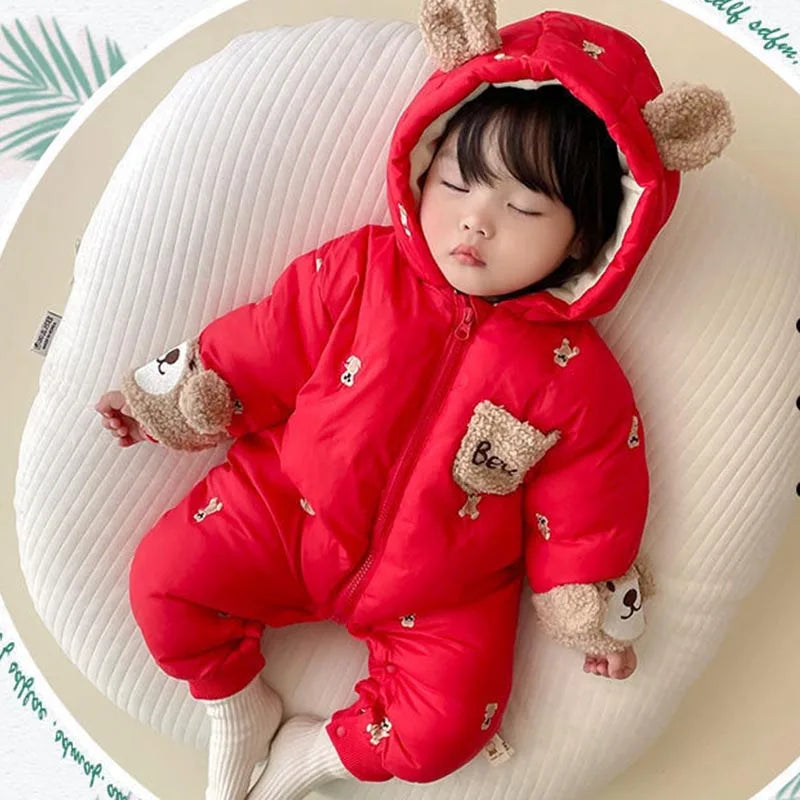 Macacão de algodão grosso recém-nascido Onesie infantil, macacão com capuz, roupas infantis, roupas de menino e menina, macacão de bebê, inverno