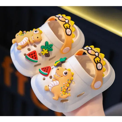 Verão crianças chinelos buraco crianças sandálias macio anti-skid dos desenhos animados dinossauro diy design interior antiderrapante meninos meninas sapatos de praia
