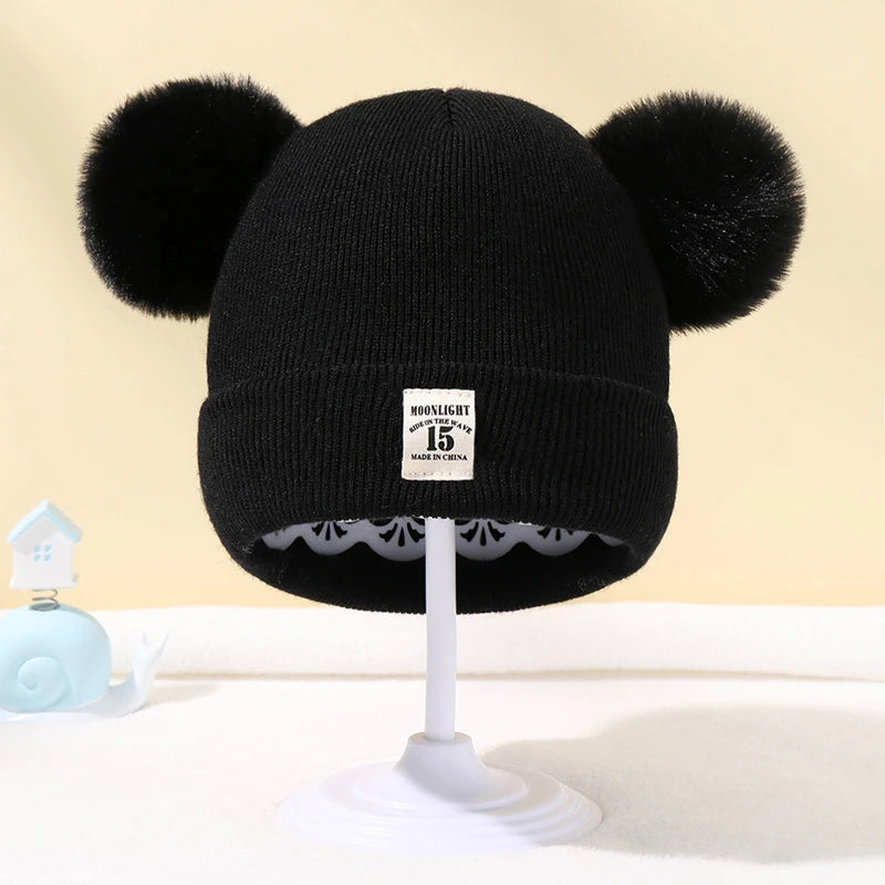 Chapéu de malha monocromático infantil, gorro Pom-Pom, quente, malha, bebê, meninos, meninas, crianças, acessórios de inverno