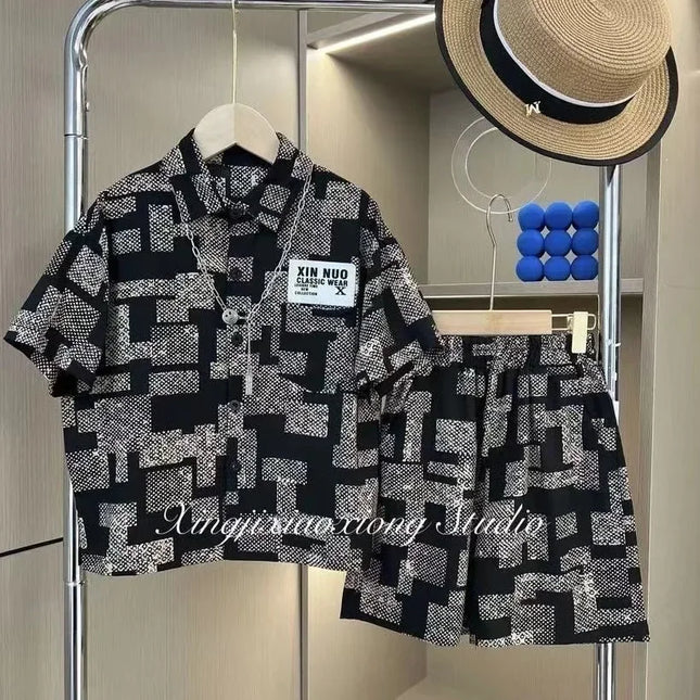 Conjunto de roupas de cima e de baixo infantil, duas peças para crianças, meninos e meninas, verão, novo, 2024
