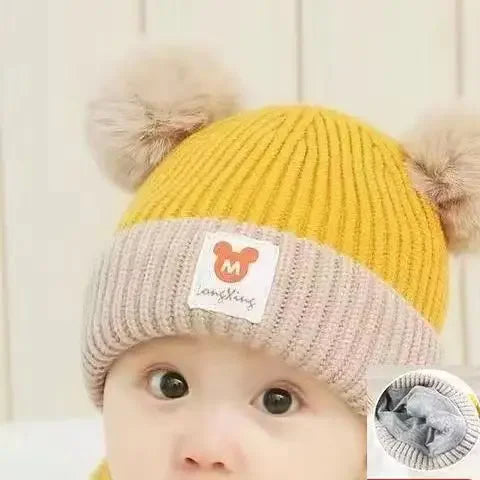 Conjunto de chapéu e cachecol de malha quente infantil, boné infantil, criança, meninos, meninas, gorro de crochê, bebê, inverno, 1 conjunto