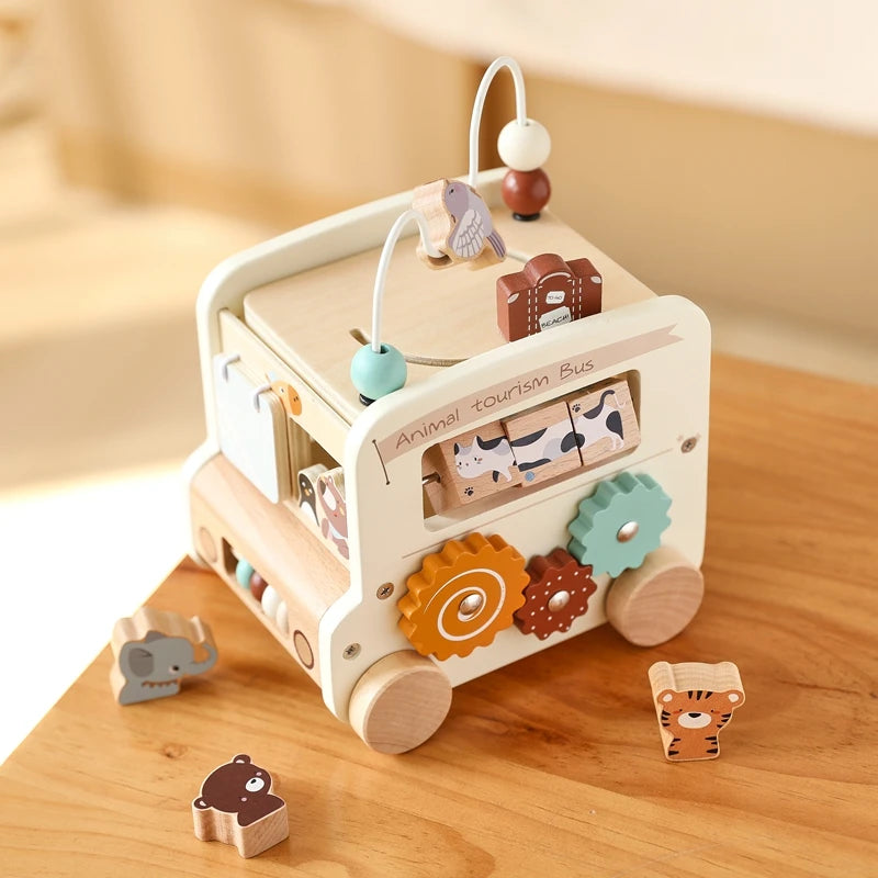 Brinquedo De Carro Montessori De Madeira Para O Bebê, Ônibus Ocupado Poliedro, Educação Infantil, Sentido Cerebral Da Mão, Brinquedos De Órgão, Presente Para Crianças, Five-in-on