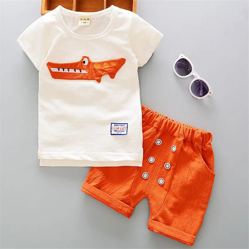 Baby Girls' Cartoon Casual T-shirt e Shorts Suit, roupas de criança, fatos de treino infantis, moda infantil, verão, novo, 2 peças por conjunto