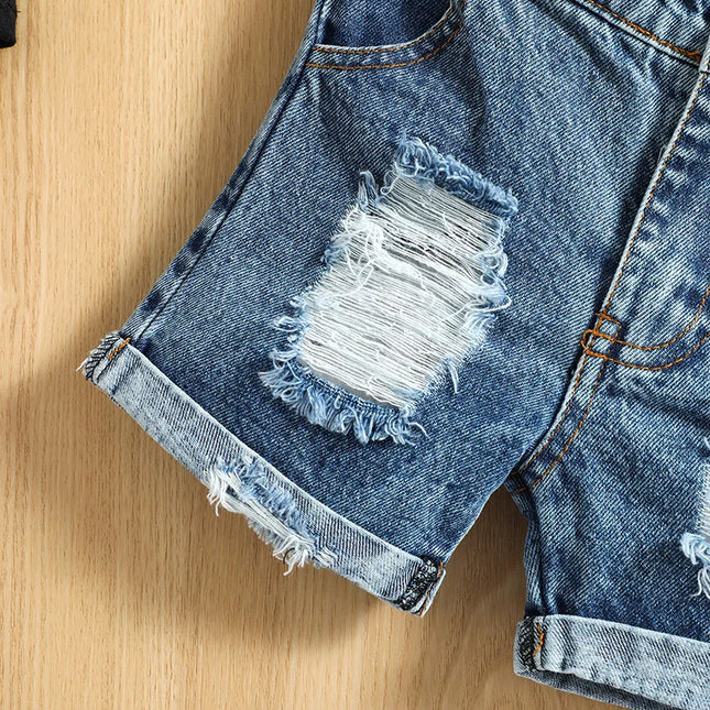Conjunto Bebê Regata Estampada + Shorts Jeans