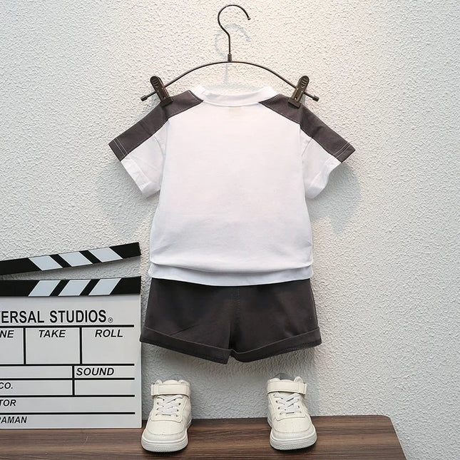Baby Boys Cotton Letter Printing T-shirt e Tooling Shorts Set, roupas infantis, agasalho infantil, roupas da moda, verão, novo, 2pcs