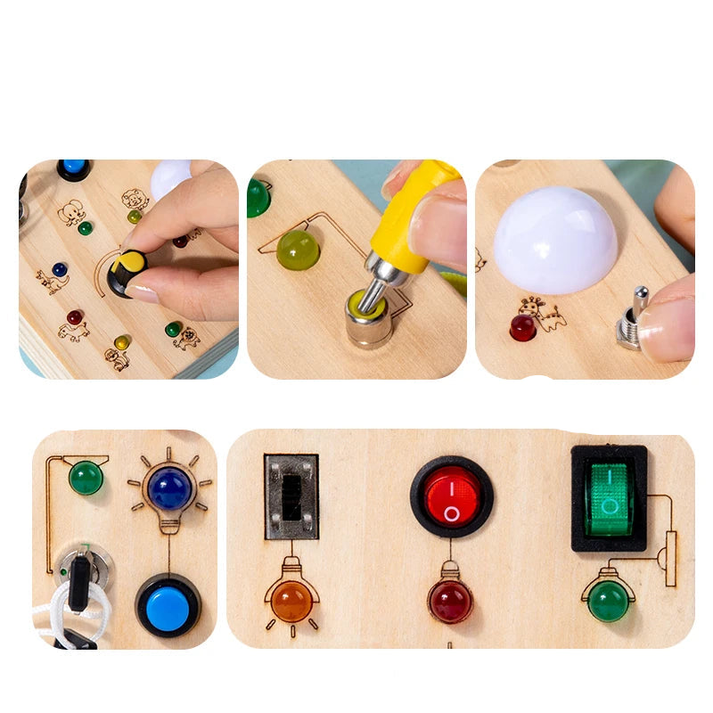 Crianças educação precoce brinquedos eletrônico led luz bebê sensorial ocupado placa montessori para a criança presentes de natal
