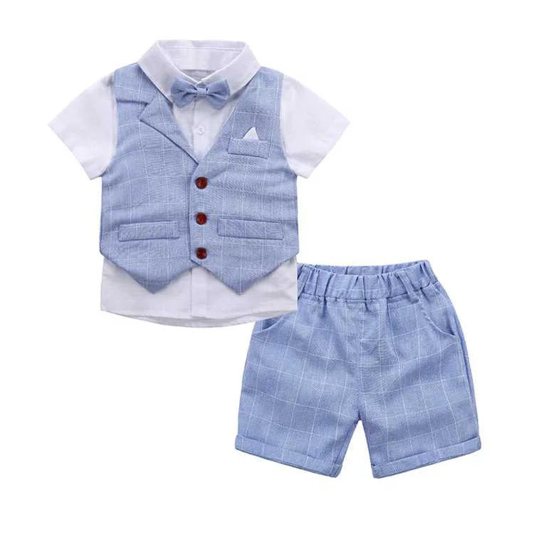 Camisa estampada coroa com laço e cinto de couro para meninos, roupa formal infantil, conjunto de roupas de festa de aniversário, verão, 1, 2, 3, 4, 5, 6 anos