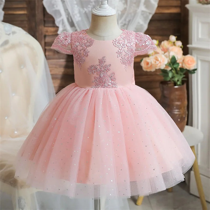 Vestidos de festa de primeiro aniversário para meninas, vestido curto de princesa com laço fofo de tule para casamento de 1 a 5 anos