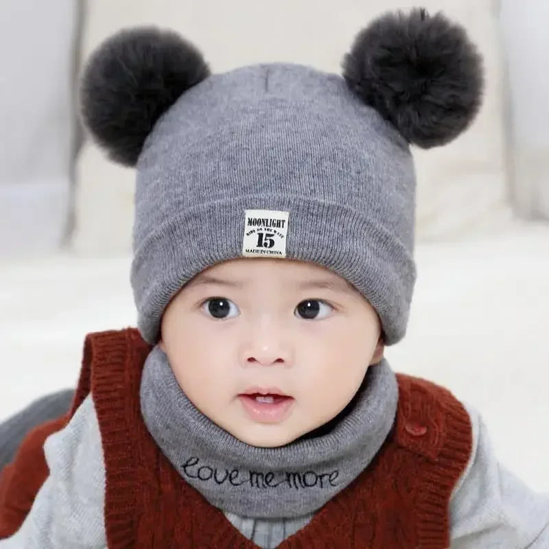 Inverno quente bebê malha chapéus com cachecol crianças gorro de malha chapéus cor sólida chapéu infantil para a criança meninos meninas acessórios