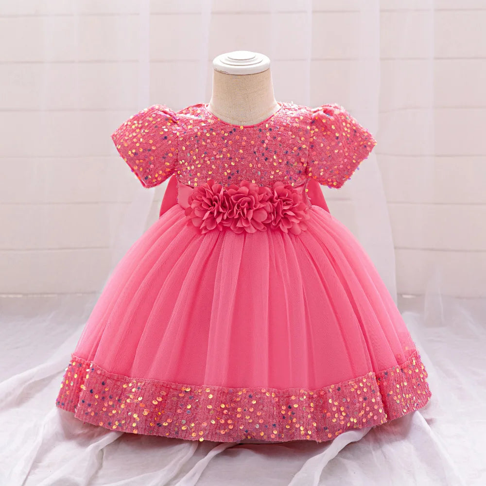 Vestido de Princesa Lantejoula Baby Girls, Vestidos de Festa Infantil, Batismo, Casamento, 1 Ano Aniversário, Vestido De Noiva De Renda