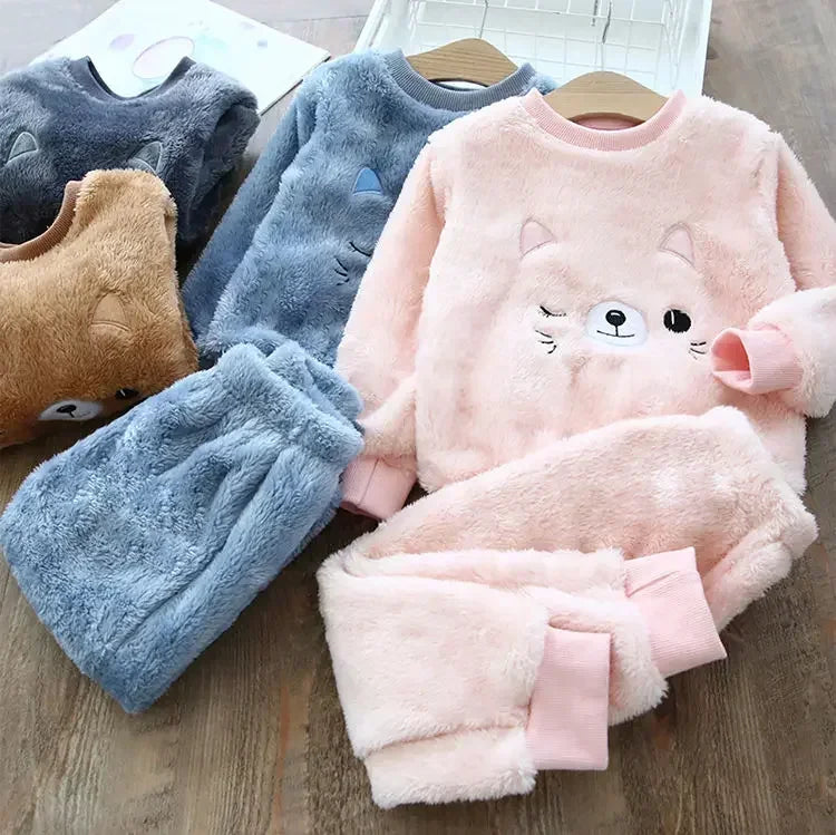 Conjuntos de pijama de urso infantil, tops e calças, pijamas infantis, conjuntos de roupas de menina, 2 a 6 anos, roupas de inverno, meninos, 2 peças