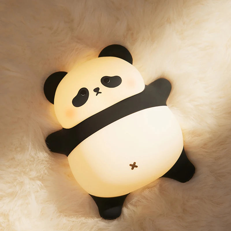 Panda led night light bonito silicone night light usb recarregável toque noite lâmpada quarto cronometragem decoração presente das crianças