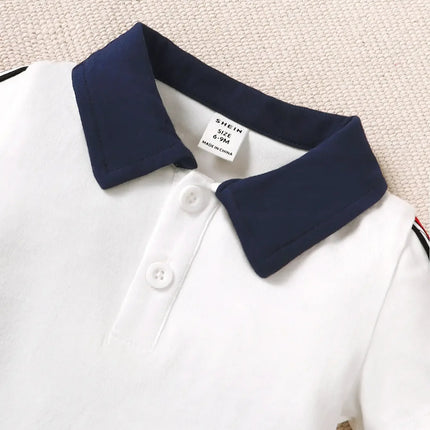 Camisa polo frontal de manga curta, manga curta, shorts casuais confortáveis, shorts listrados confortáveis, 6-36M, conjunto 2 pcs