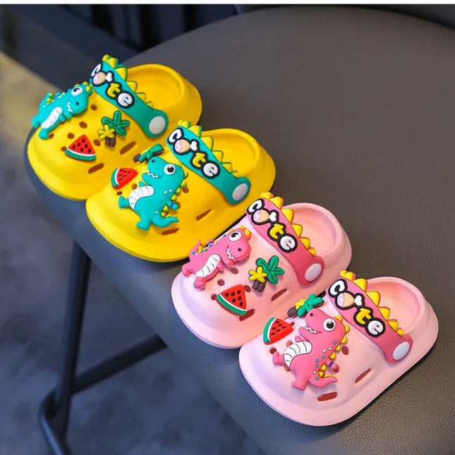 Verão crianças chinelos buraco crianças sandálias macio anti-skid dos desenhos animados dinossauro diy design interior antiderrapante meninos meninas sapatos de praia