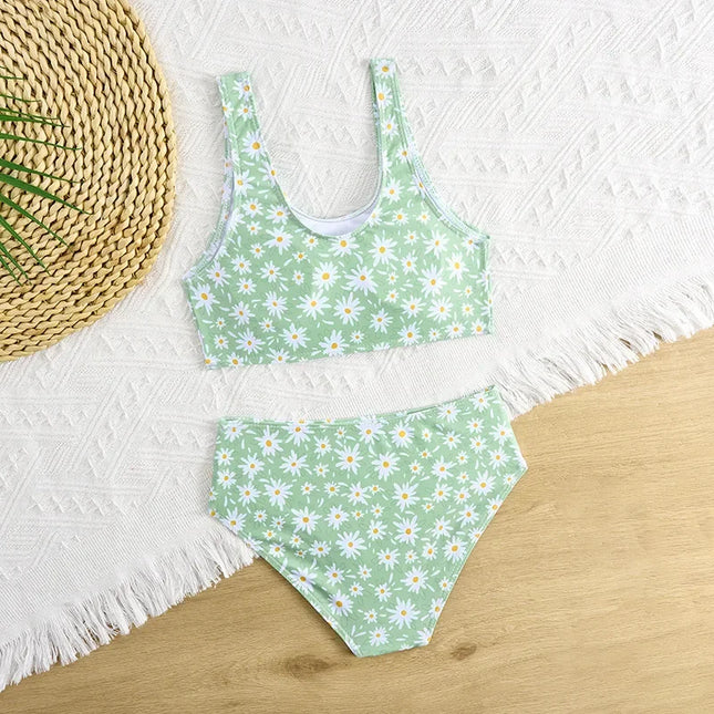2025 floral meninas maiô de cintura alta biquíni crianças banho feminino banhistas natação terno verão beachwear