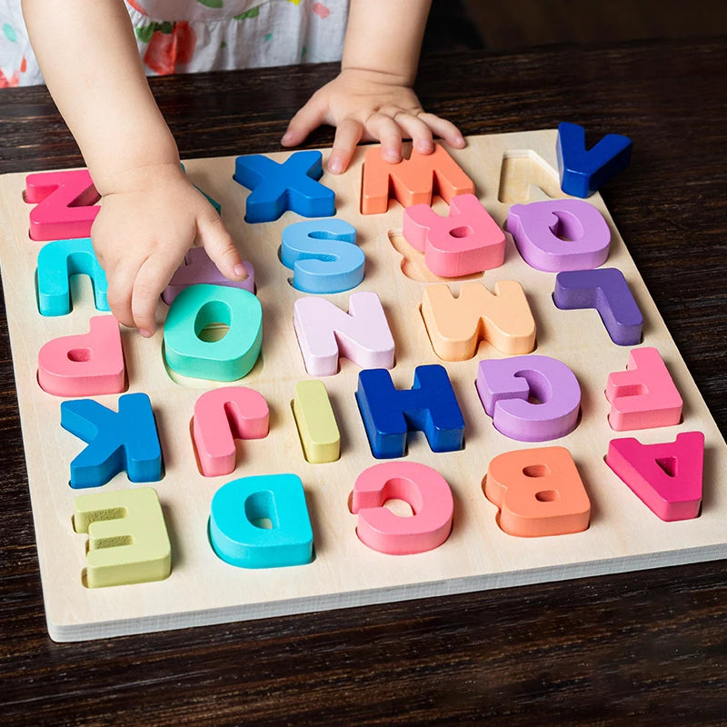 Quebra-cabeça de madeira montessori brinquedos para o bebê 1 2 3 anos de idade crianças alfabeto número forma jogos de correspondência crianças cedo brinquedos educativos