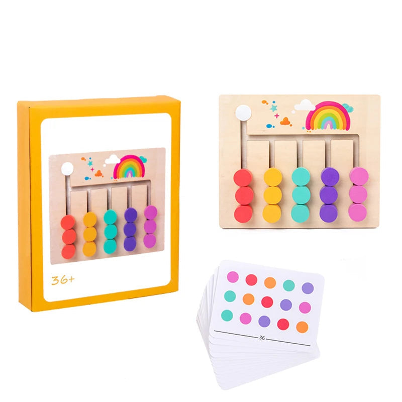 Montessori madeira colorido Slide Puzzle Board Game, correspondência de cores, brinquedos educativos sensoriais, atividade pré-escolar para crianças