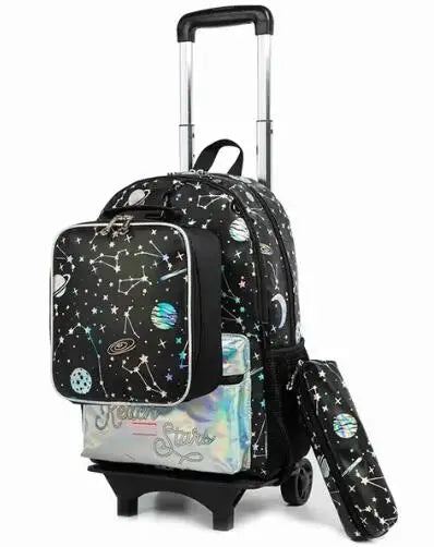 Mochila escolar com rodas para crianças, Rolling Bag with Wheels, Trolley Satchel para meninas