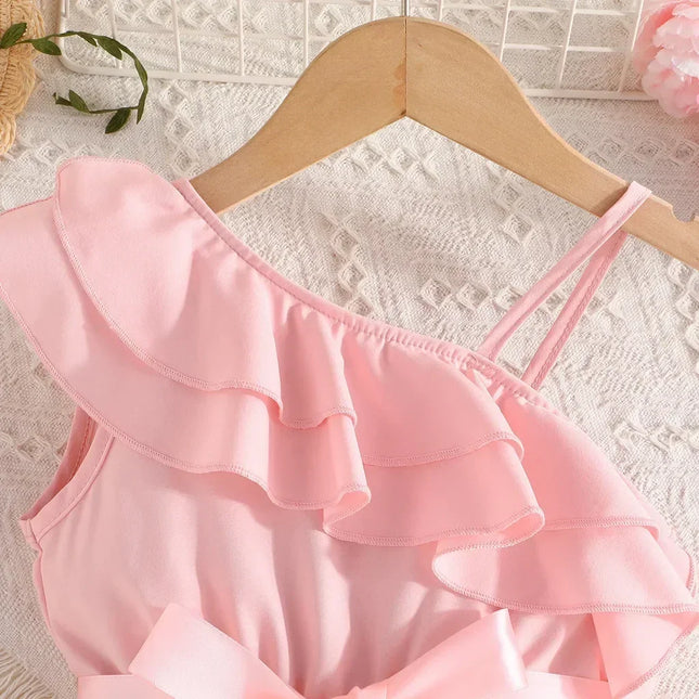 Vestido bordado com babados para crianças, Vestidos de princesa floral sem mangas, Vestido de aniversário para bebês, 2 a 7 anos