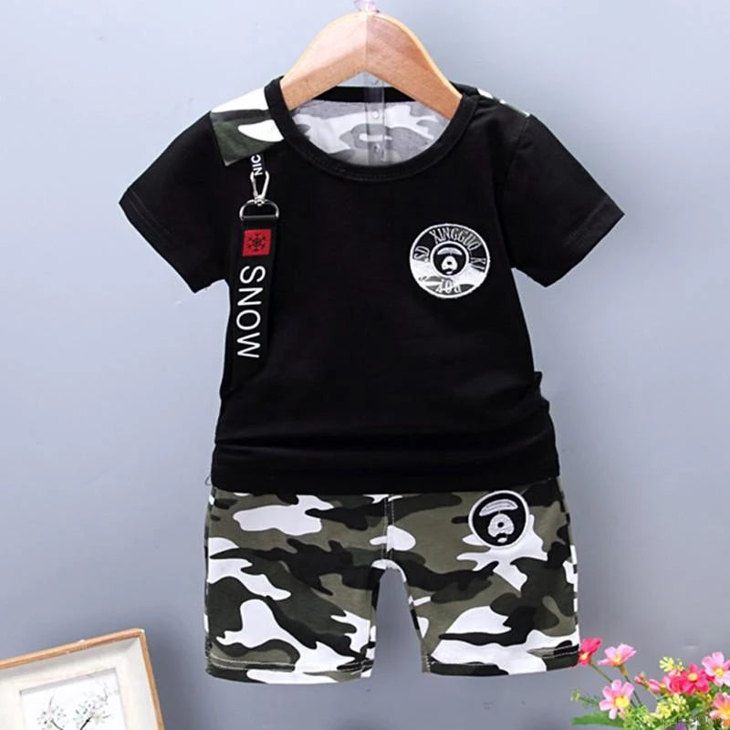 Conjunto de camiseta e shorts de manga curta para bebês, roupas infantis, moda infantil, conjuntos de roupas casuais, verão