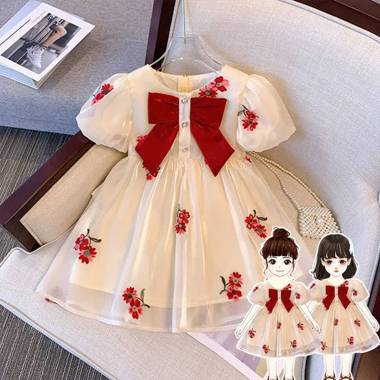 Vestido infantil princesa de verão, Brocado novo bordado de Muyun, Vestido de aniversário para meninas, bebê, verão