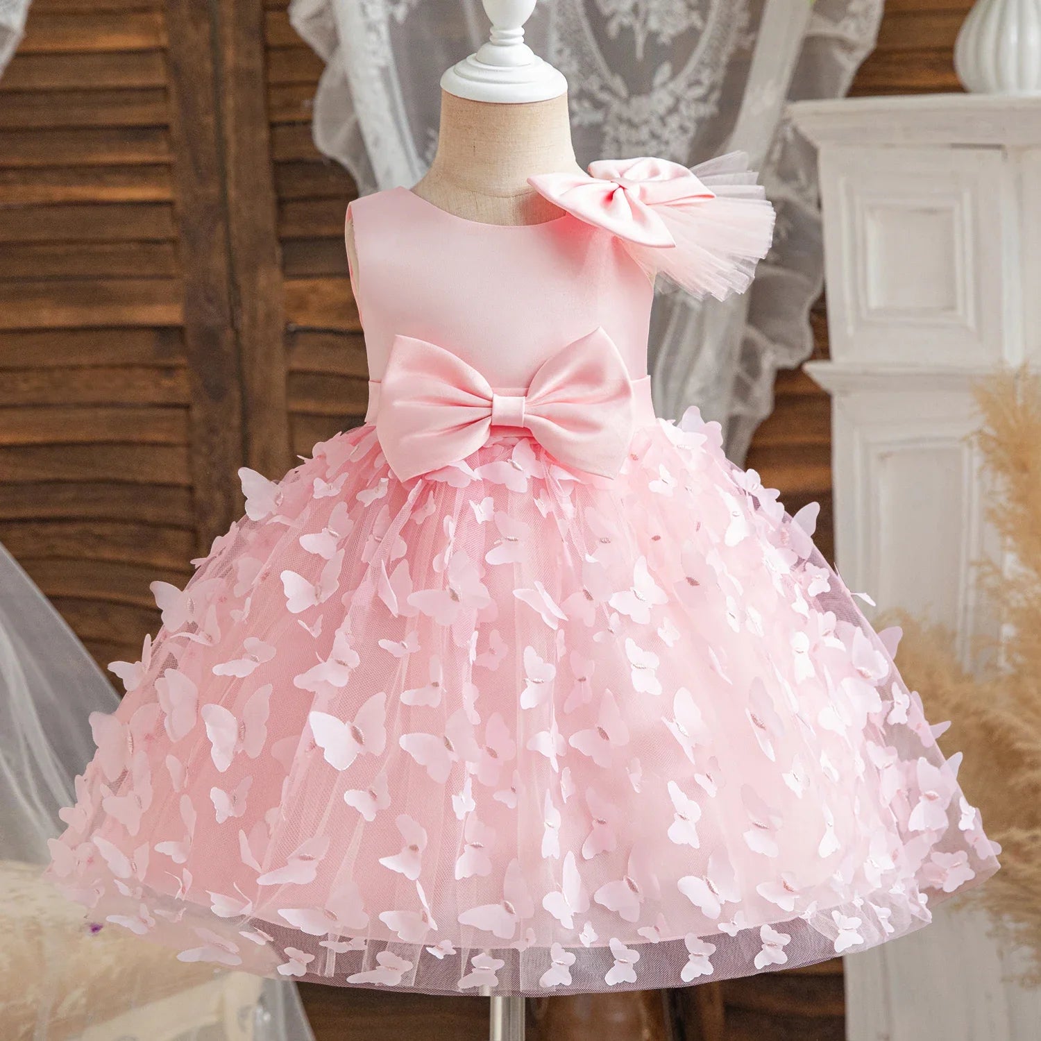 Vestido de Borboleta 3D para Bebés, 1 ° Aniversário, Vestido Baptizado, Casamento da Princesa, Vestidos de Festa Infantil, Renda, Batizado