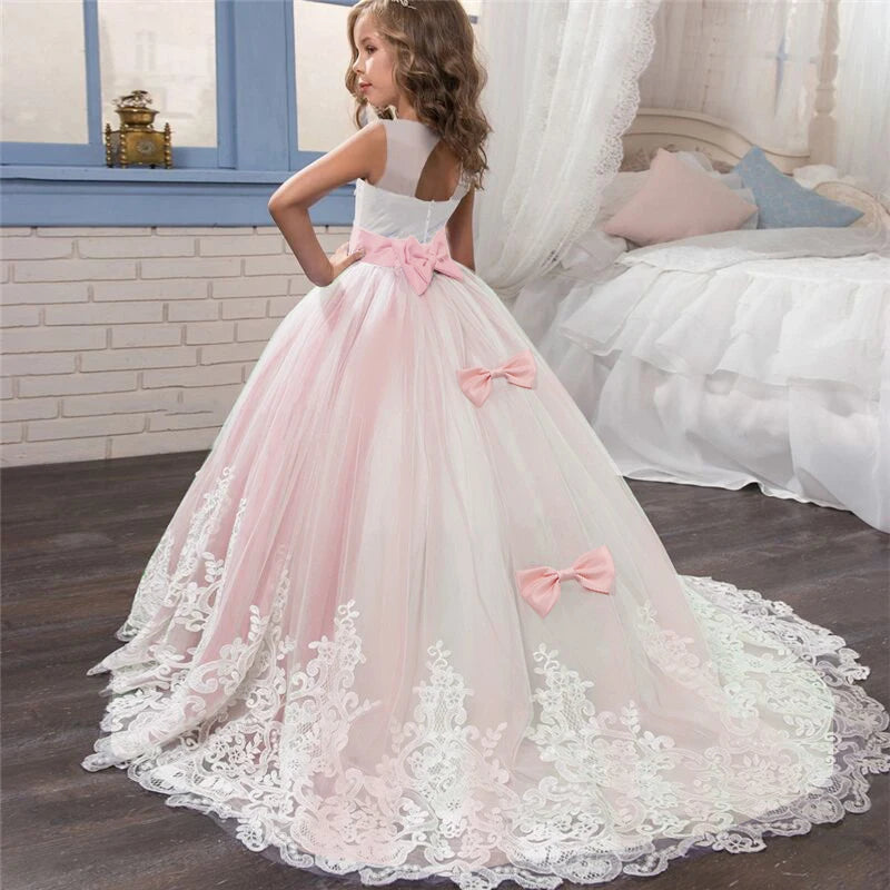 Girls 'Long Lace Prom Gowns, Vestidos de dama de honra para crianças, Adolescentes Girl Party Dress, Princesa Evening Vestido De Noiva Formal