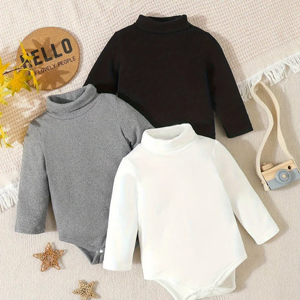 Roupas de veludo monocromáticas para bebês, confortáveis e quentes, manga comprida, gola alta, triângulo simples, roupas casuais, 3 peças, outono e inverno
