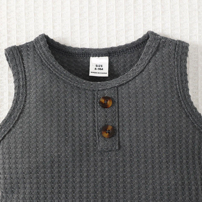 Top sem mangas e shorts para bebê menino, conjunto de roupas de cor sólida, roupas esportivas diárias, roupas legais para criança, 1 a 3 anos, 2 peças, verão