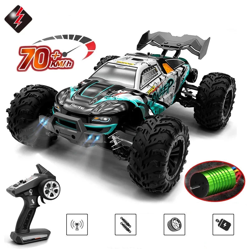 Carro com controle remoto LED para crianças, 1:16, 70 kph ou 50 kph, 4WD, monstro de alta velocidade Drift, caminhão 4x4, Wltoys 144001 Brinquedos