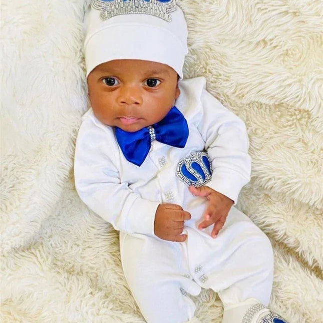 Nome personalizado bebê macacão menino algodão roupas de bebê recém-nascido 0-3 mês strass coroa jurken branco pijamas do bebê conjunto para meninos