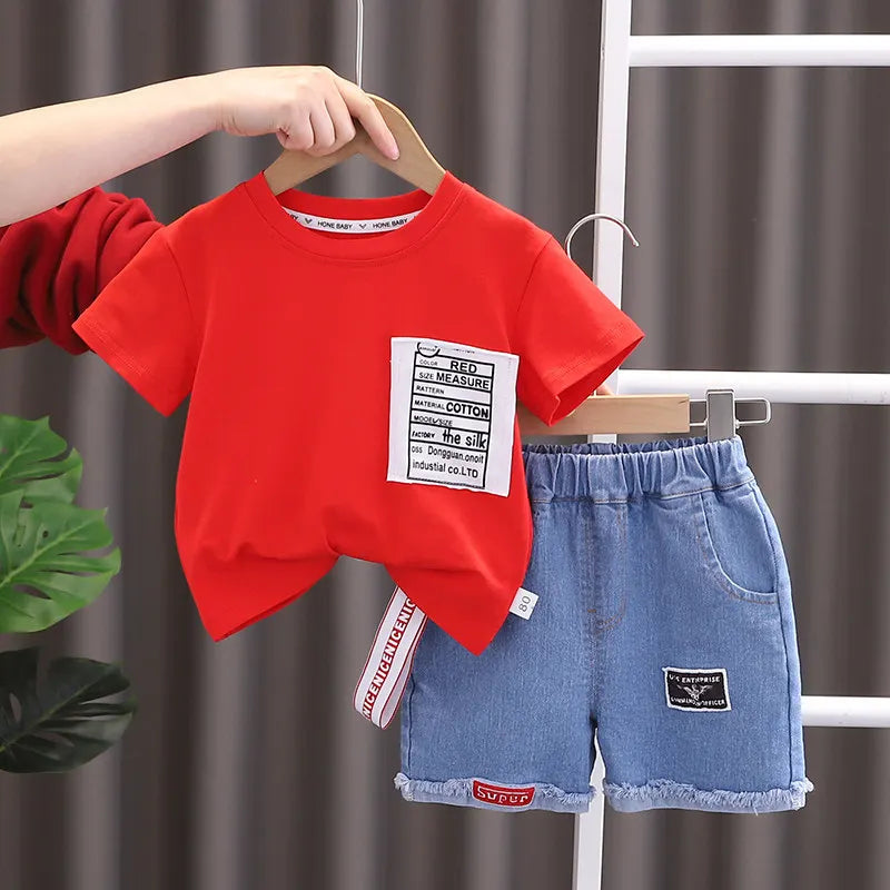 Conjunto de t-shirt e calças de manga curta para bebé, roupa infantil, fato de treino para criança, roupa casual infantil, nova moda, verão, 2 peças