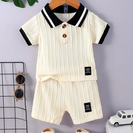 Camisa com colarinho polo masculino, terno simples para bebê, combinando cores, casual e solto, estilo universitário, senso de design, moda, verão