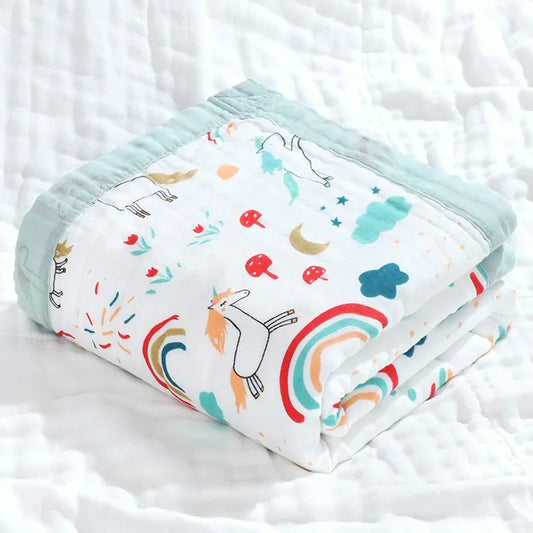 4 camadas de banho do bebê towl respirável gaze swaddle envoltório cobertor do bebê 100% algodão infantil crianças envoltório unicórnio kawaii cobertor