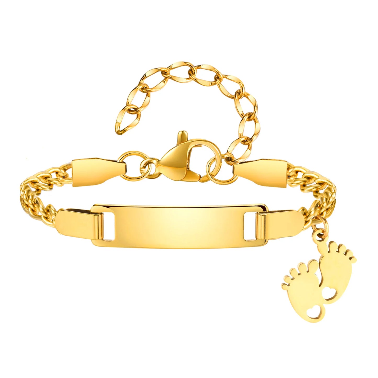 Pulseira personalizada para menina e menino, corrente ajustável, nome personalizado, data de nascimento, pulseiras de aço inoxidável ID, não desbotar, livre de níquel