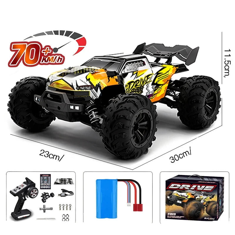 Carro com controle remoto LED para crianças, 1:16, 70 kph ou 50 kph, 4WD, monstro de alta velocidade Drift, caminhão 4x4, Wltoys 144001 Brinquedos