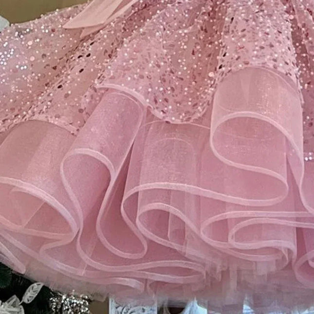 2024 crianças vestido de princesa ocasião formal roupas combinando trajes de um ano de idade do bebê meninas luxo arco lantejoulas roupa elegante