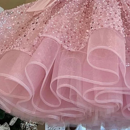 2024 crianças vestido de princesa ocasião formal roupas combinando trajes de um ano de idade do bebê meninas luxo arco lantejoulas roupa elegante