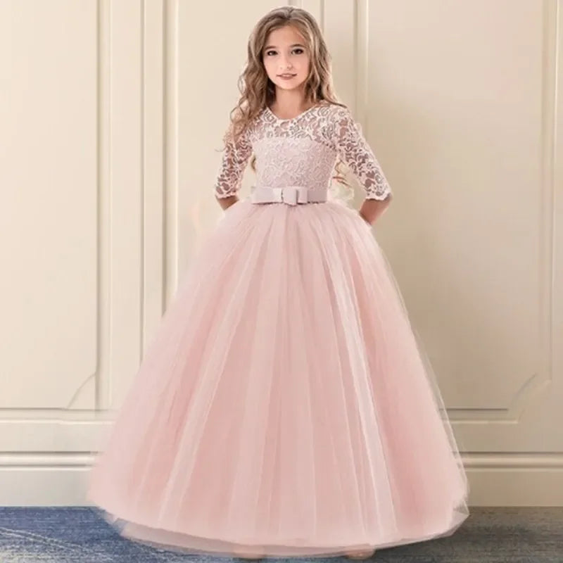 Vestido de baile longo branco elegante para meninas adolescentes, wedding Tailing, Birthday Party Dresses, Evening Bridesmaid, Children, 12 anos, 13 anos, 14 anos