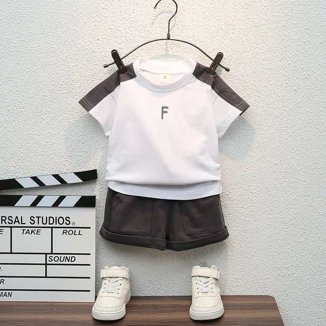 Baby Boys Cotton Letter Printing T-shirt e Tooling Shorts Set, roupas infantis, agasalho infantil, roupas da moda, verão, novo, 2pcs