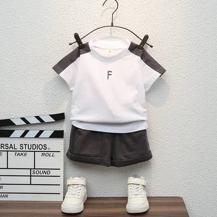 Baby Boys Cotton Letter Printing T-shirt e Tooling Shorts Set, roupas infantis, agasalho infantil, roupas da moda, verão, novo, 2pcs
