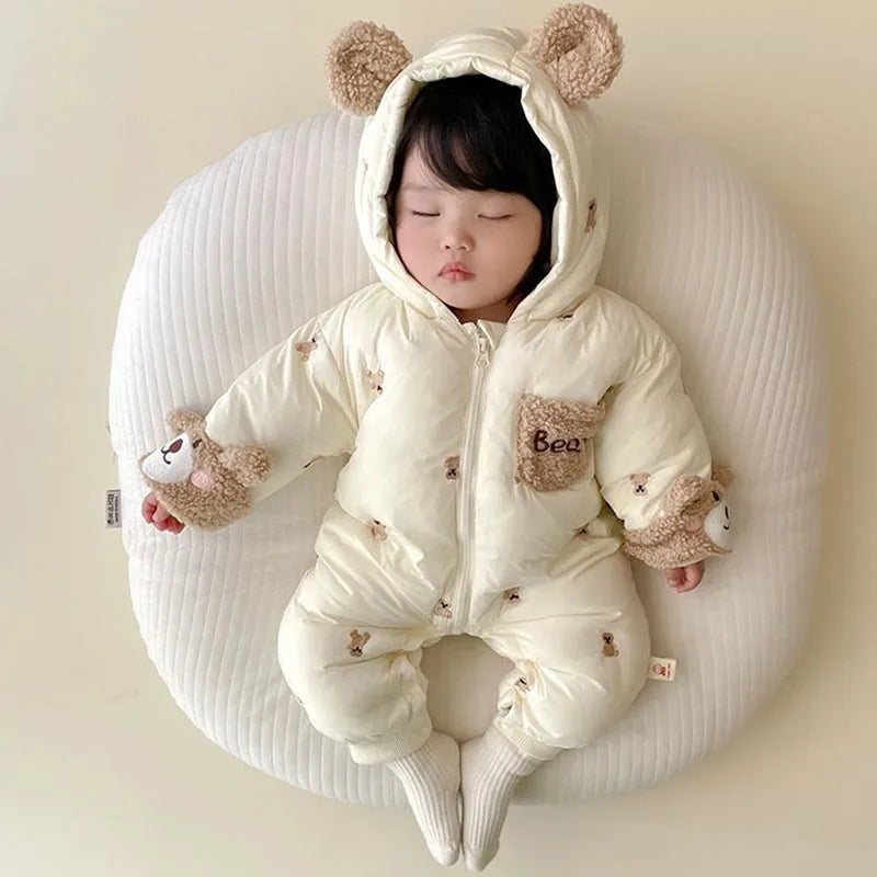 Macacão de algodão grosso recém-nascido Onesie infantil, macacão com capuz, roupas infantis, roupas de menino e menina, macacão de bebê, inverno