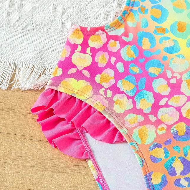 Maiô colorido e brilhante para meninas, maiô de peça única para meninas adolescentes, banho plissado com arco, roupa de praia verão, roupa de banho