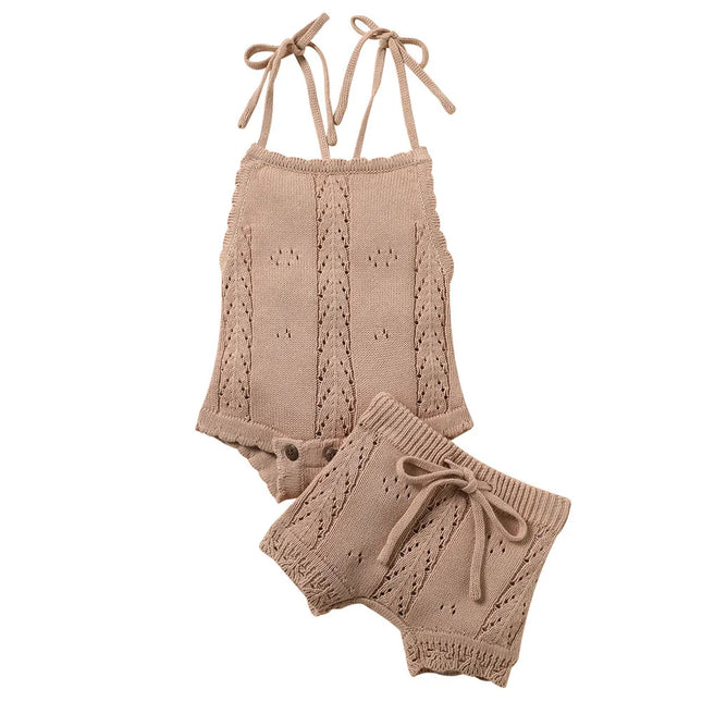 Conjunto Infantil Unissex 2 Peças – Macaquinho de Alça + Shorts com Cordinha