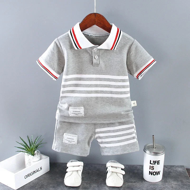 Roupas de verão para bebês meninos de 9 a 12 meses, camisetas com estampa de dinossauro, gola virada para baixo, tops e shorts, 2 peças, conjuntos de roupas infantis