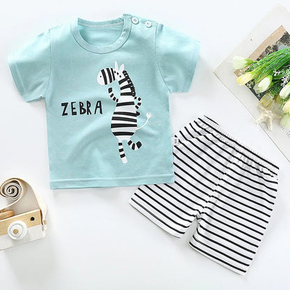 Conjunto infantil de roupas estampadas zebra, shorts de manga curta para meninos, terno casual esportivo de algodão macio, de 1 a 6 anos, verão