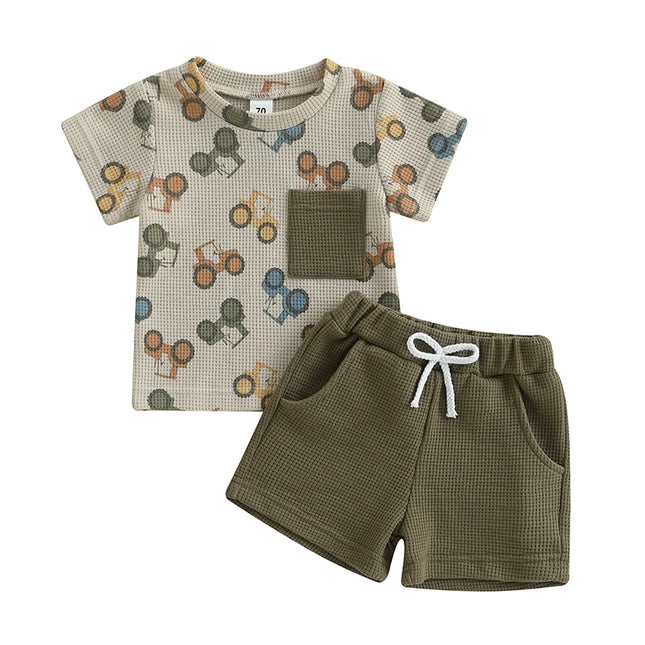 Conjunto Infantil Verão Trator – Camiseta + Shorts