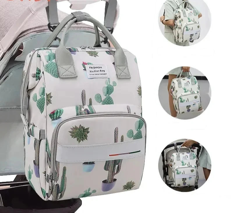 Bolsa de fraldas para mamãe, bolsa suspensa para carrinho de bebê, mochilas de fraldas de grande capacidade com tapete para troca, bolsas convenientes para amamentação de bebês