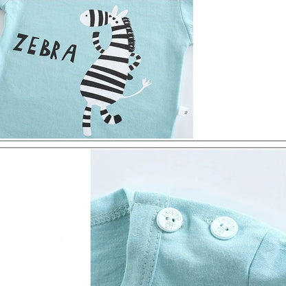 Conjunto infantil de roupas estampadas zebra, shorts de manga curta para meninos, terno casual esportivo de algodão macio, de 1 a 6 anos, verão